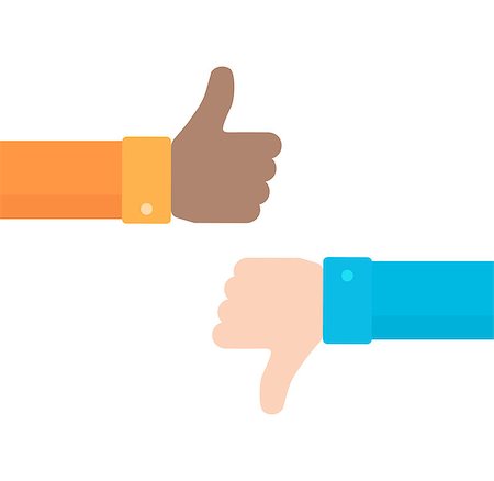 simsearch:400-07052938,k - Thumbs up and down vector icon in flat style. Concept of positive and negative feedback from customers. Good and bad gestures isolated on white background Fotografie stock - Microstock e Abbonamento, Codice: 400-08733740