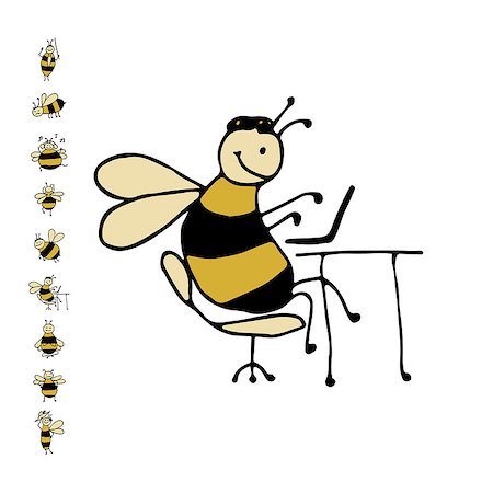 simsearch:400-04266492,k - Funny office bee, sketch for your design. Vector illustration Photographie de stock - Aubaine LD & Abonnement, Code: 400-08733866