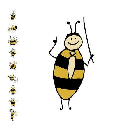 simsearch:400-08046771,k - Funny bee, sketch for your design. Vector illustration Stock Photo - Budget Royalty-Free & Subscription, Code: 400-08733861