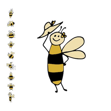 simsearch:400-08046771,k - Funny bee, sketch for your design. Vector illustration Stock Photo - Budget Royalty-Free & Subscription, Code: 400-08733863