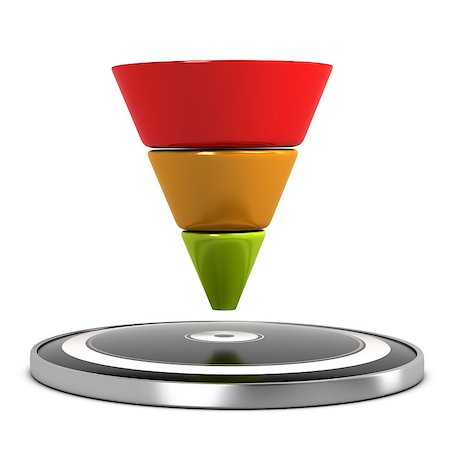 simsearch:400-07309669,k - Graphical representation of a conversion funnel and target over white background. 3D illustration Stock Photo - Budget Royalty-Free & Subscription, Code: 400-08733891