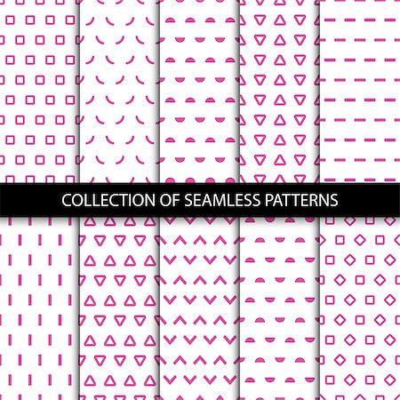 simsearch:400-08749175,k - Collection of simple seamless geometric patterns. Fashion memphis style 80s-90s. Stock Photo - Budget Royalty-Free & Subscription, Code: 400-08749172