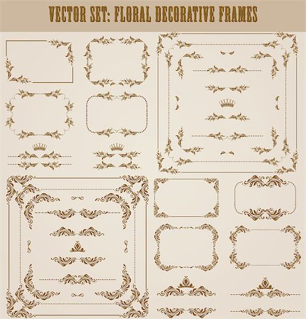 simsearch:400-05911971,k - Vector set of decorative hand drawn border, divider, frame with floral elements for design of invitation, greeting, wedding, gift card, certificate, diploma, voucher. Page decoration in vintage style. Stock Photo - Budget Royalty-Free & Subscription, Code: 400-08749324