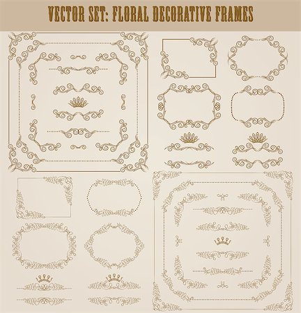 simsearch:400-05911971,k - Vector set of decorative hand drawn border, divider, frame with floral elements for design of invitation, greeting, wedding, gift card, certificate, diploma, voucher. Page decoration in vintage style. Stock Photo - Budget Royalty-Free & Subscription, Code: 400-08749325