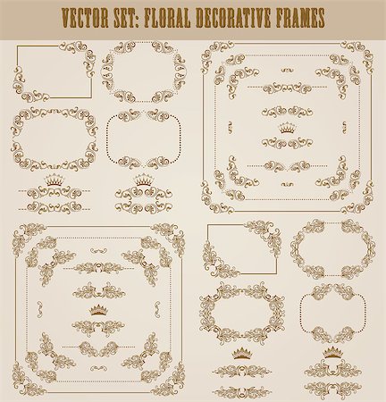 simsearch:400-05911971,k - Vector set of decorative hand drawn border, divider, frame with floral elements for design of invitation, greeting, wedding, gift card, certificate, diploma, voucher. Page decoration in vintage style. Stock Photo - Budget Royalty-Free & Subscription, Code: 400-08749326