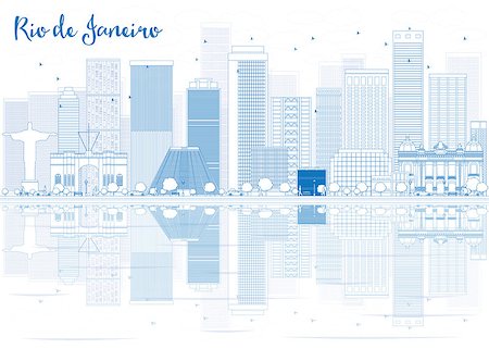simsearch:400-07272465,k - Outline Rio de Janeiro skyline with blue buildings. Vector illustration. Business travel and tourism concept with place for text. Image for presentation, banner, placard and web site. Stock Photo - Budget Royalty-Free & Subscription, Code: 400-08749392
