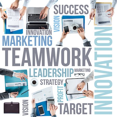 Business text concepts and business team working at office desk during a meeting, hands top view, unrecognizable people, strategy and teamwork concept Foto de stock - Super Valor sin royalties y Suscripción, Código: 400-08749603