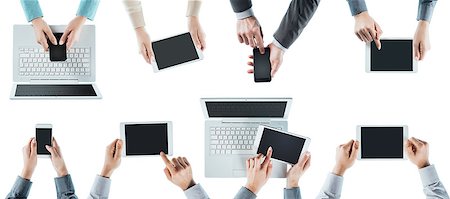 simsearch:400-08749588,k - Business people team social networking, using computers, tablets and smartphones, top view, white background Stock Photo - Budget Royalty-Free & Subscription, Code: 400-08749670