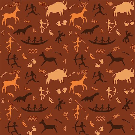 simsearch:400-04669394,k - Vector Seamless Pattern with Cave Drawings Theme, hunting caveman and wild animals Stock Photo - Budget Royalty-Free & Subscription, Code: 400-08749856