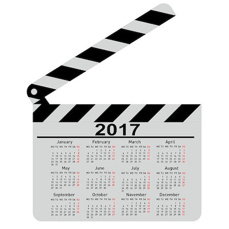 calendar for 2017 movie clapper board Vector Illustration. Stock Photo - Budget Royalty-Free & Subscription, Code: 400-08749905