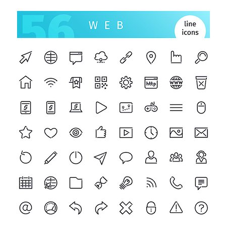 Set of 56 web line icons suitable for web, infographics and apps. Isolated on white background. Clipping paths included. Stock Photo - Budget Royalty-Free & Subscription, Code: 400-08749908