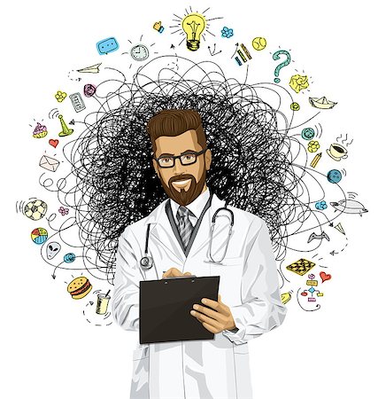 simsearch:400-07216659,k - Vector hipster doctor man writing something with marker on clipboard Photographie de stock - Aubaine LD & Abonnement, Code: 400-08749961