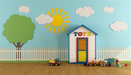 daycare on floor - Playroom with small wooden house toys - 3d rendering Stock Photo - Budget Royalty-Free & Subscription, Code: 400-08754161