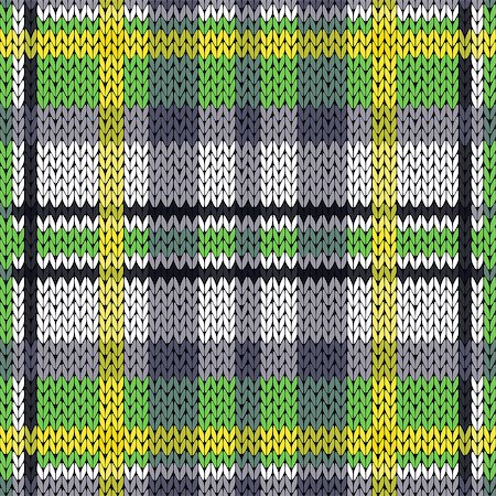 simsearch:400-08755020,k - Knitting seamless vector pattern with perpendicular lines as a woollen Celtic tartan plaid or a knitted fabric texture in green, white, yellow and grey hues Stockbilder - Microstock & Abonnement, Bildnummer: 400-08754189