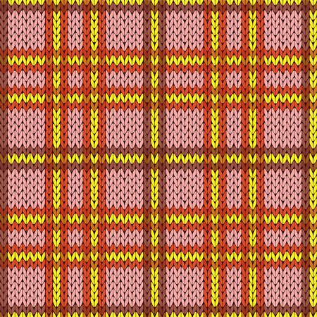 simsearch:400-08755020,k - Knitting seamless vector pattern with perpendicular lines as a woollen Celtic tartan plaid or a knitted fabric texture in pink, red, yellow and brown hues Stockbilder - Microstock & Abonnement, Bildnummer: 400-08754191