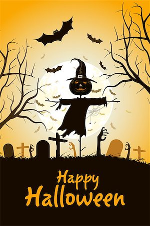 Halloween Zombie Party Poster. Holiday Card with Scarecrow and Zombie Hands. Halloween Invitation or Halloween Party Poster Backdrop Stock Photo - Budget Royalty-Free & Subscription, Code: 400-08754225