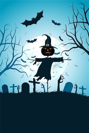 Halloween Zombie Party Poster. Holiday Card with Scarecrow and Zombie Hands. Halloween Invitation or Halloween Party Poster Backdrop Stock Photo - Budget Royalty-Free & Subscription, Code: 400-08754226