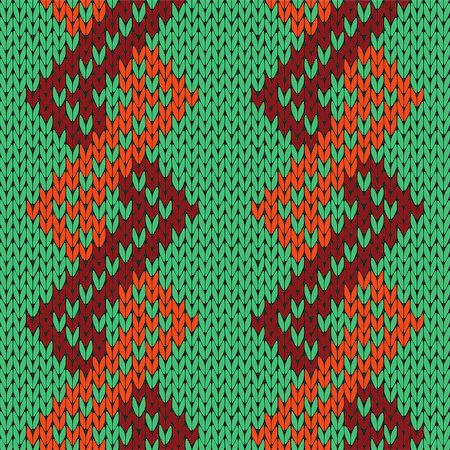 simsearch:400-08755020,k - Knitting seamless vector pattern with zigzag ornamental chains as a knitted fabric texture in green, orange and brown colors Stockbilder - Microstock & Abonnement, Bildnummer: 400-08754309