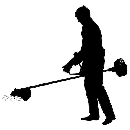 Silhouette worker of a garden cuts off  grass. Vector illustration. Stock Photo - Budget Royalty-Free & Subscription, Code: 400-08754368
