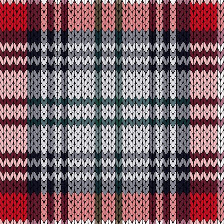 simsearch:400-08755020,k - Knitting seamless vector pattern with perpendicular lines as a woollen Celtic tartan plaid or a knitted fabric texture in red, pink and grey hues Stockbilder - Microstock & Abonnement, Bildnummer: 400-08754461