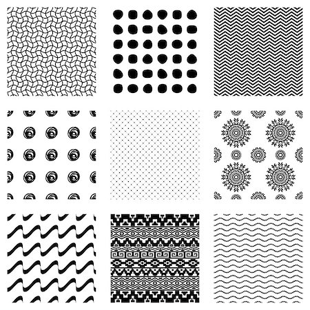 Vector set of nine seamless patterns black version Stock Photo - Budget Royalty-Free & Subscription, Code: 400-08754547