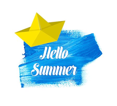 sea postcards vector - Hello summer lettering on blue vector watercolor stain Stock Photo - Budget Royalty-Free & Subscription, Code: 400-08754540