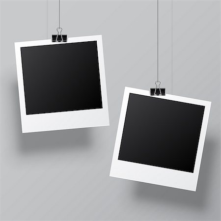 simsearch:400-08752677,k - Two blank instant photos hanging on pins. Photo mock-up template Stock Photo - Budget Royalty-Free & Subscription, Code: 400-08754607