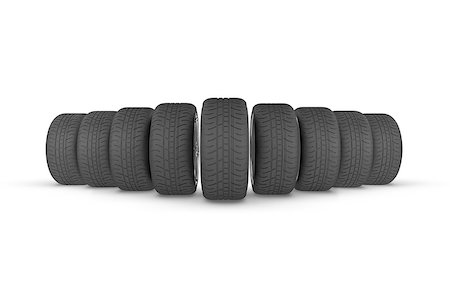 pile tires - Tires in perspective on white background - 3D render Stock Photo - Budget Royalty-Free & Subscription, Code: 400-08754600