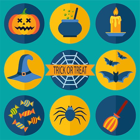 Trick or Treat. Halloween icons set, vector illustration in flat style Stockbilder - Microstock & Abonnement, Bildnummer: 400-08754815