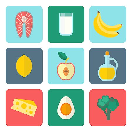 Healthy eating vector icons set, flat style design Stockbilder - Microstock & Abonnement, Bildnummer: 400-08754817