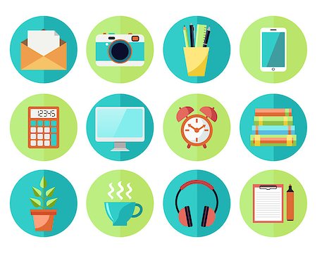 Vector Icons in flat style. Business or Education Work Flow Items and Gadgets Stockbilder - Microstock & Abonnement, Bildnummer: 400-08754818