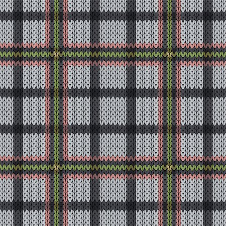 simsearch:400-08755020,k - Knitting seamless vector pattern with perpendicular lines as a woollen Celtic tartan plaid or a knitted fabric texture in muted pink, green and grey hues Stockbilder - Microstock & Abonnement, Bildnummer: 400-08754827