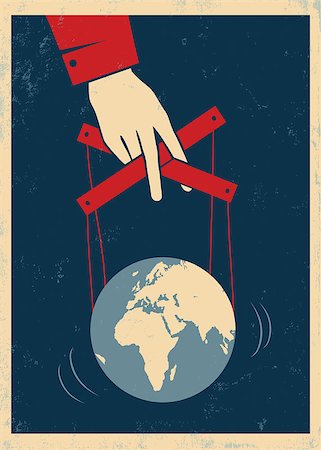Vector vintage poster with hand controls Earth like a puppet Stock Photo - Budget Royalty-Free & Subscription, Code: 400-08754966