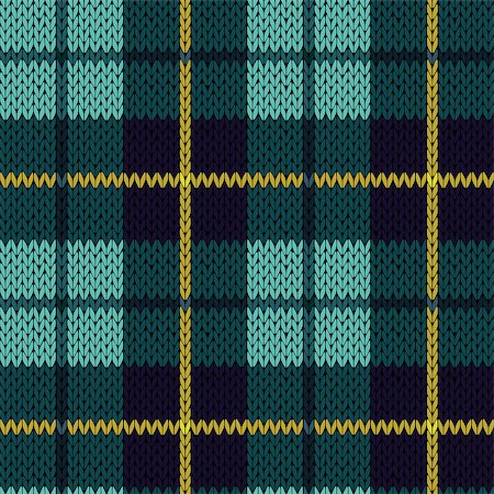 simsearch:400-08754191,k - Knitting seamless vector pattern with perpendicular lines as a woollen Celtic tartan plaid or a knitted fabric texture in turquoise, dark blue and yellow colors Stockbilder - Microstock & Abonnement, Bildnummer: 400-08755014