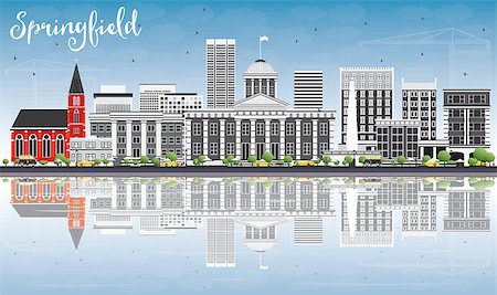 simsearch:400-08893373,k - Springfield Skyline with Gray Buildings, Blue Sky and Reflections. Vector Illustration. Business Travel and Tourism Concept with Modern Buildings. Image for Presentation Banner Placard and Web Site. Stockbilder - Microstock & Abonnement, Bildnummer: 400-08755075