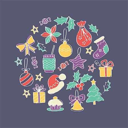 Merry Christmas and Happy New Year Greeting Card. Vector illustration Stockbilder - Microstock & Abonnement, Bildnummer: 400-08755084