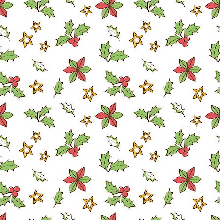 Christmas mistletoe seamless pattern background. Vector illustration Stockbilder - Microstock & Abonnement, Bildnummer: 400-08755085
