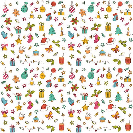 Christmas Seamless pattern background with hand drawn icons. Greeting card design. Vector illustration Stockbilder - Microstock & Abonnement, Bildnummer: 400-08755088