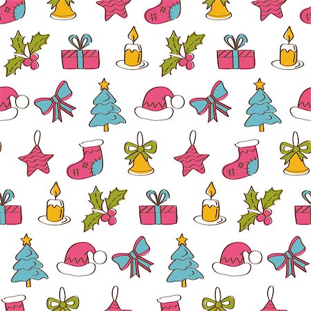 Christmas seamless pattern background with hand drawn icons. Greeting card design. Vector illustration Stockbilder - Microstock & Abonnement, Bildnummer: 400-08755089