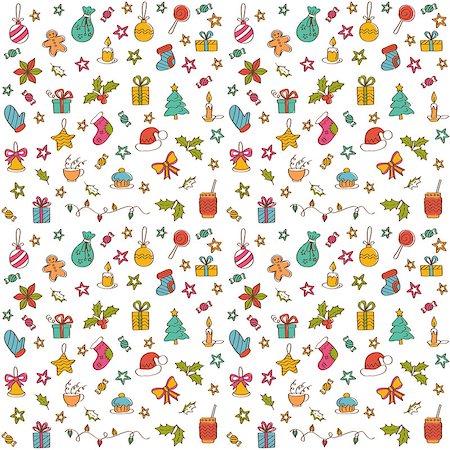 Christmas Seamless pattern background with hand drawn icons. Greeting card design. Vector illustration Stockbilder - Microstock & Abonnement, Bildnummer: 400-08755080