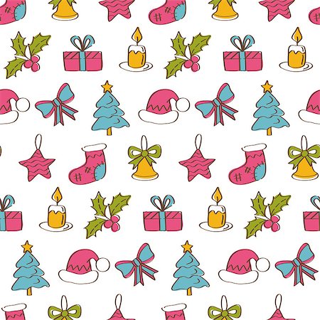 Christmas seamless pattern background with hand drawn icons. Greeting card design. Vector illustration Stockbilder - Microstock & Abonnement, Bildnummer: 400-08755081