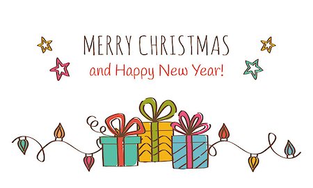 Merry Christmas and Happy New Year Greeting Card with gift boxes. Vector illustration Stockbilder - Microstock & Abonnement, Bildnummer: 400-08755083