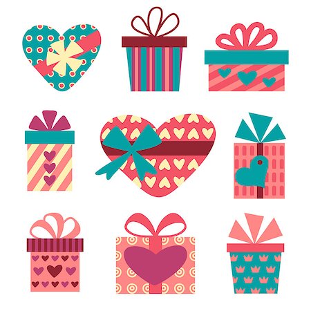 Gift boxes set for Valentines Day, vector illustration Stockbilder - Microstock & Abonnement, Bildnummer: 400-08755093