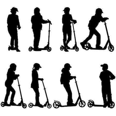 Set of silhouettes of children riding on scooters. Vector illustration. Stock Photo - Budget Royalty-Free & Subscription, Code: 400-08755177