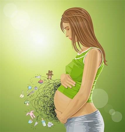 Vector pregnant female with tummy, waiting for new life Stock Photo - Budget Royalty-Free & Subscription, Code: 400-08755210