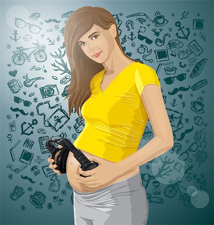 vector pregnant woman with headphones near her tummy, baby listen to the music Stock Photo - Budget Royalty-Free & Subscription, Code: 400-08755220