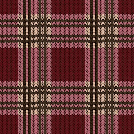 simsearch:400-08754191,k - Knitting seamless vector pattern with perpendicular lines as a woollen Celtic tartan plaid or a knitted fabric texture in claret, magenta and brown hues Stockbilder - Microstock & Abonnement, Bildnummer: 400-08755290
