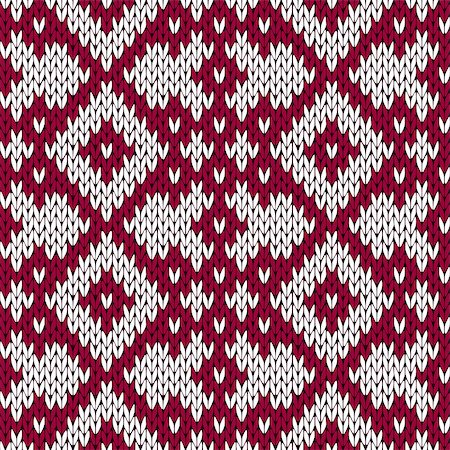 simsearch:400-08754191,k - Abstract knitting ornamental seamless vector pattern as a knitted fabric texture in dark red and white colors Stockbilder - Microstock & Abonnement, Bildnummer: 400-08755293