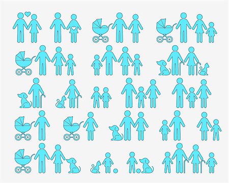 family dog grandparents parents child - Outline vector family pictograms web icon collection isolated Stock Photo - Budget Royalty-Free & Subscription, Code: 400-08755329