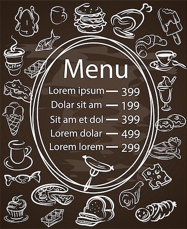 Seamless Food Menu Written on Chalkboard with Food Decoration on Side Stock Photo - Budget Royalty-Free & Subscription, Code: 400-08755358